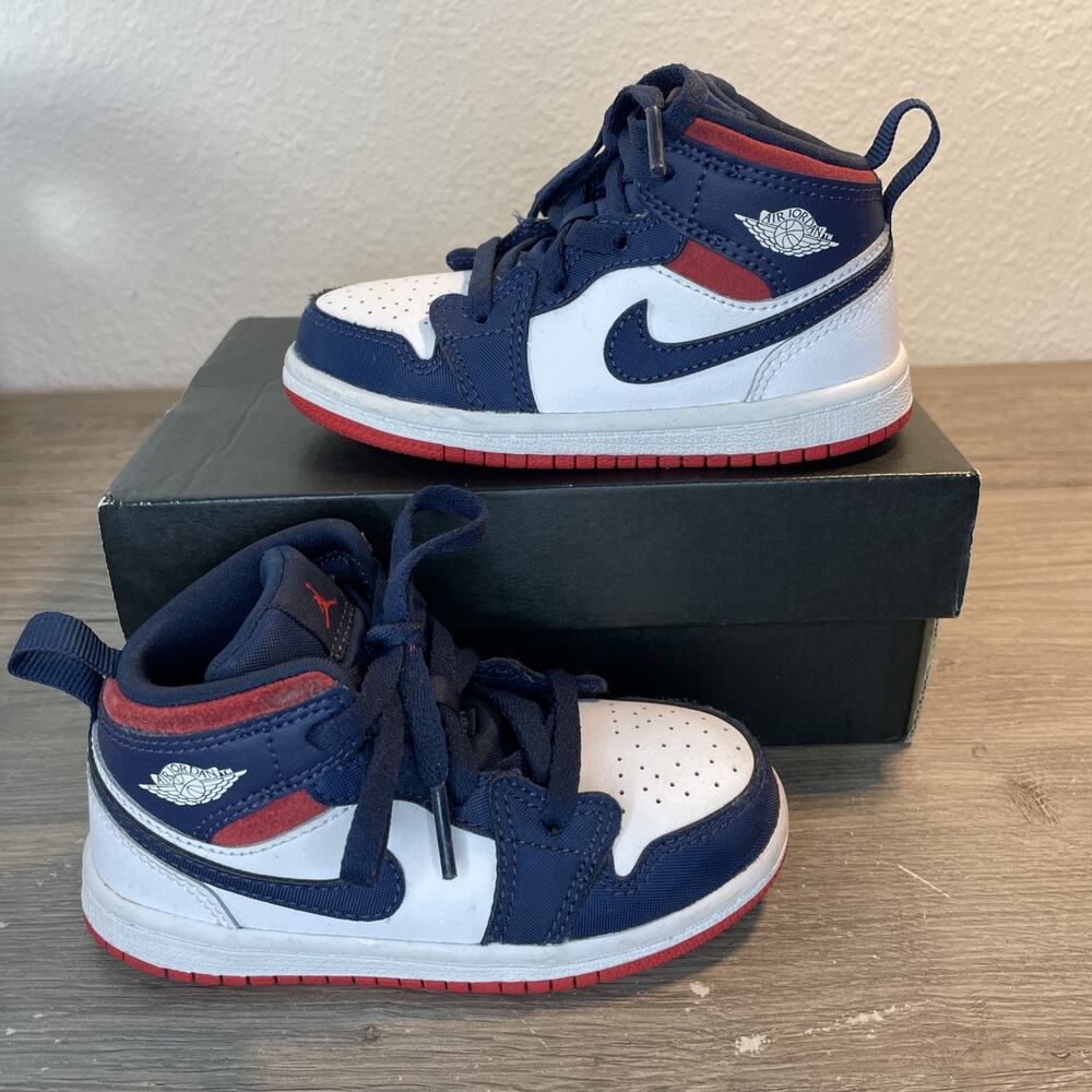 Nike Air Jordan 1 Mid SE TD Olympic USA Navy Red White 8C Toddler Shoes BQ6933